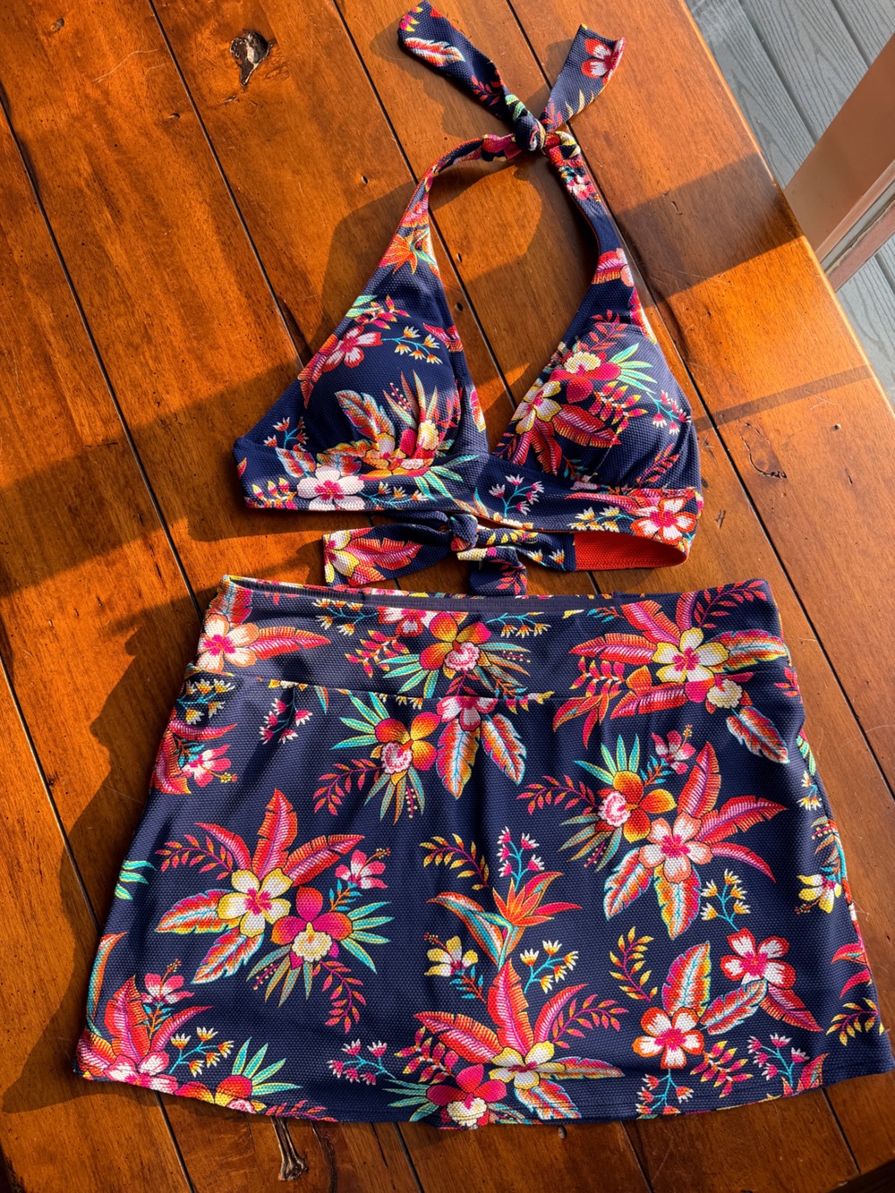 Tommy Bahama Island Cays Tropical Reversible Halter Bikini & Swim Skirt XL